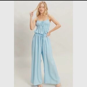 Light Blue Wide-Leg two piece with Ruffle Bodice